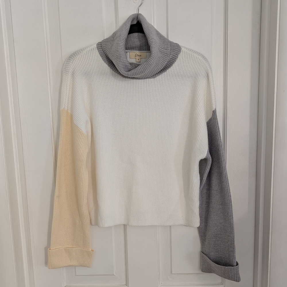 Elan‎ Womens Boxy Sweater SMALL Color Block Turtle Neck Soft Fall Ribbed